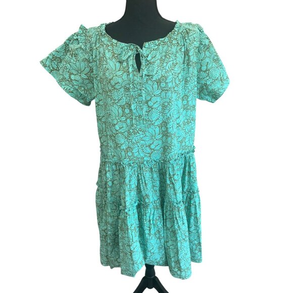 NWOT Sundance Cressida Green Floral Tiered Midi Dress S/S Cottage Core Boho - Picture 2 of 10